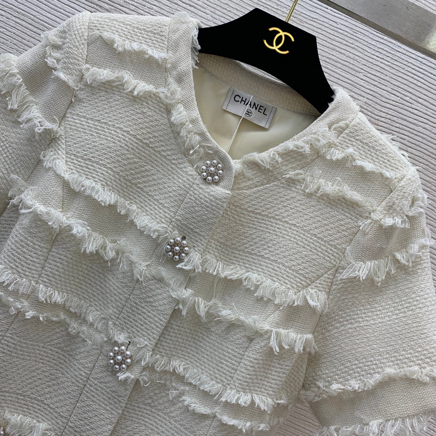 25SS Pearl flower buckle waist drawstring cinching design buckle open collar short sleeved dress