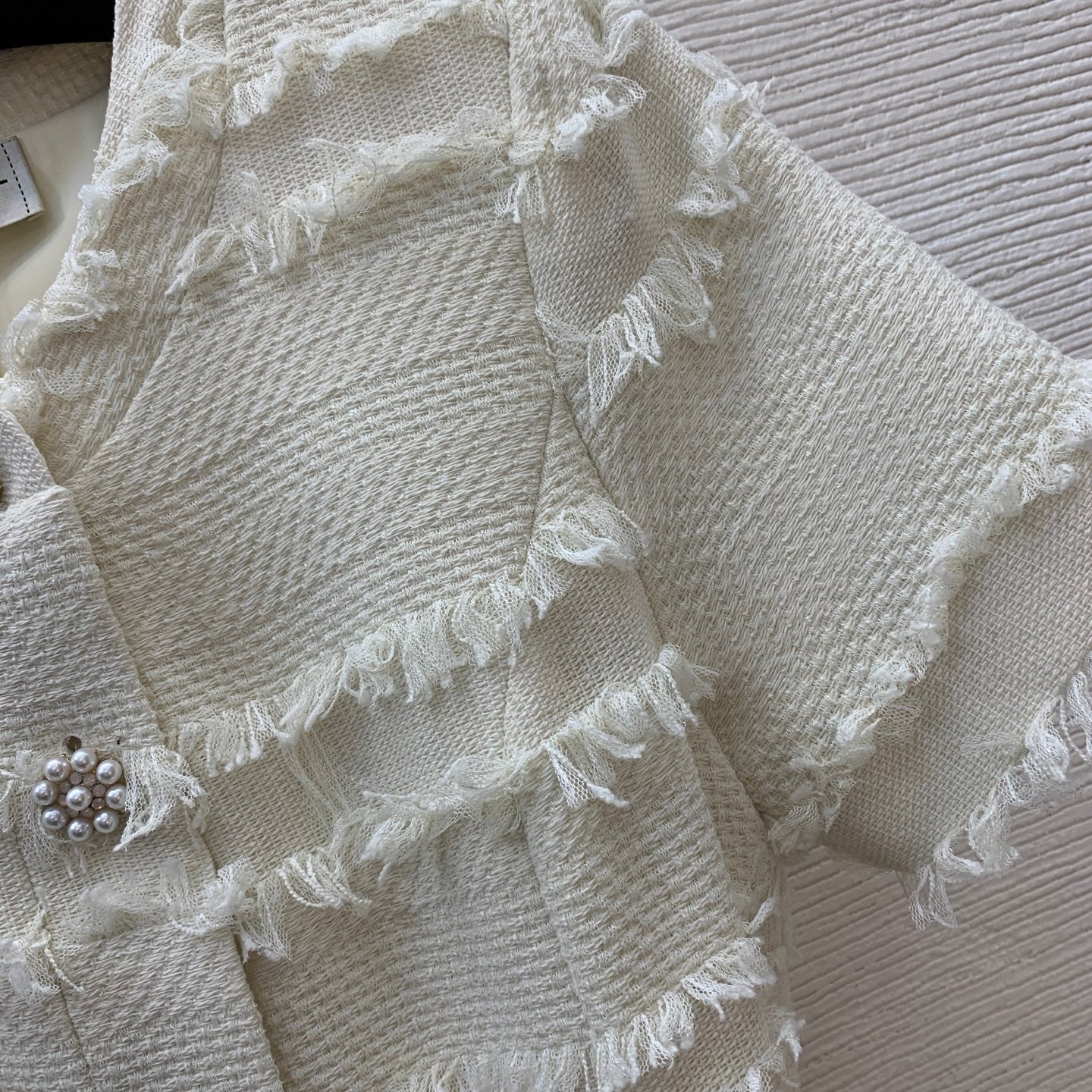 25SS Pearl flower buckle waist drawstring cinching design buckle open collar short sleeved dress
