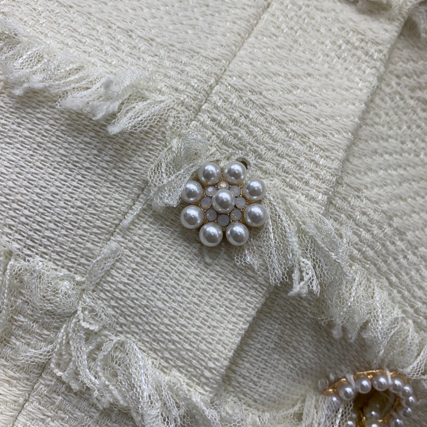 25SS Pearl flower buckle waist drawstring cinching design buckle open collar short sleeved dress