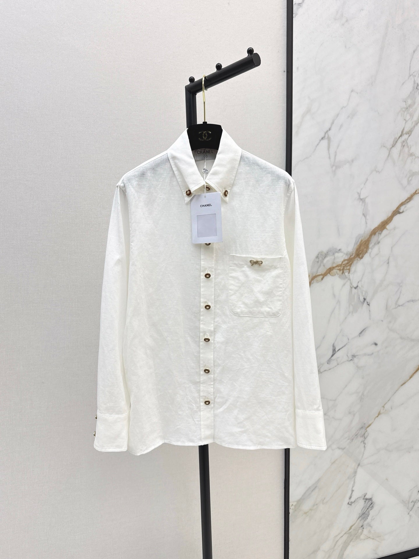 25SS Customized hardware decoration linen shirt