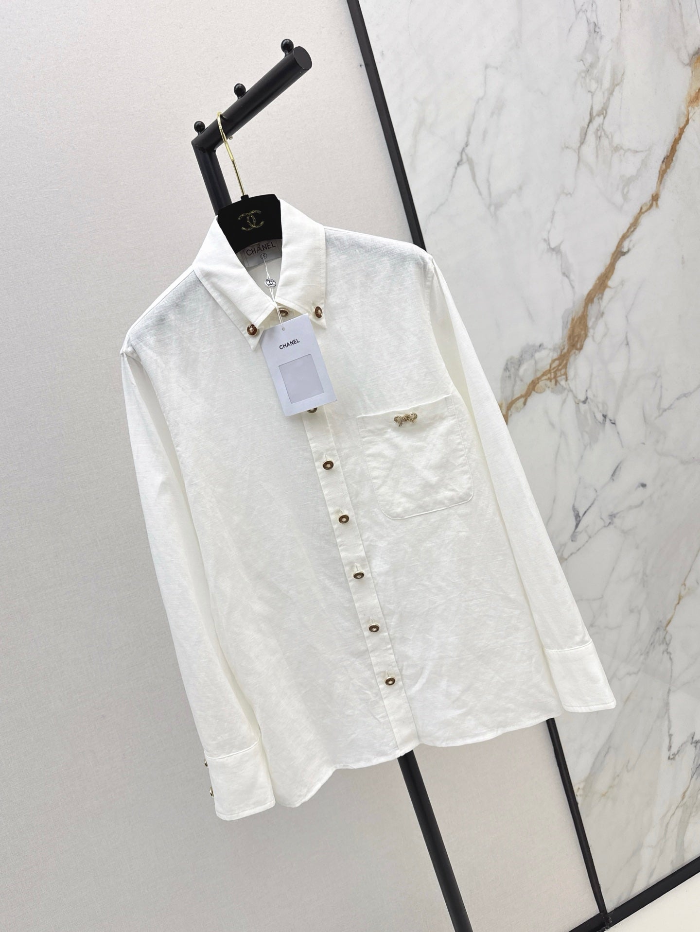 25SS Customized hardware decoration linen shirt