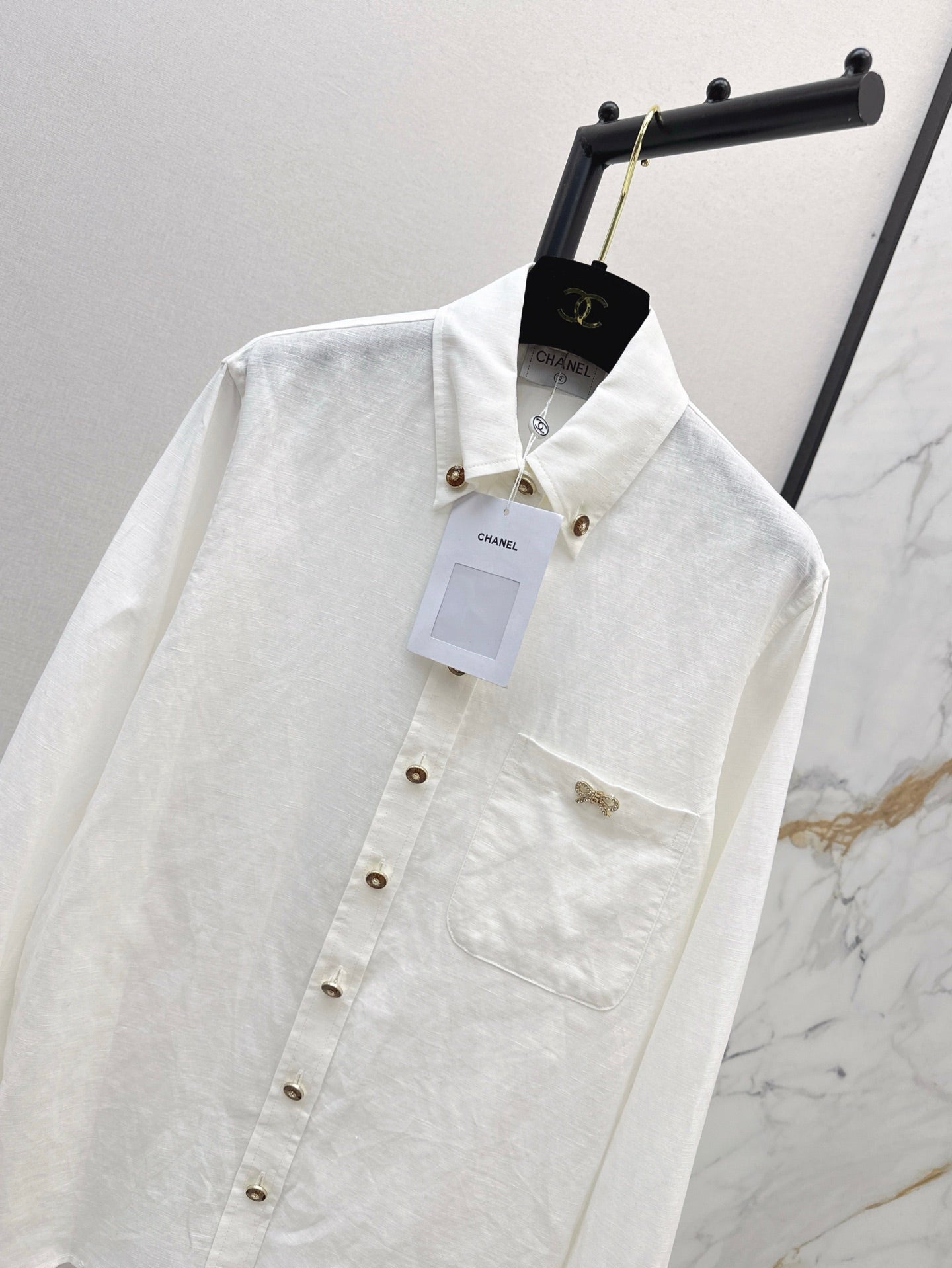25SS Customized hardware decoration linen shirt