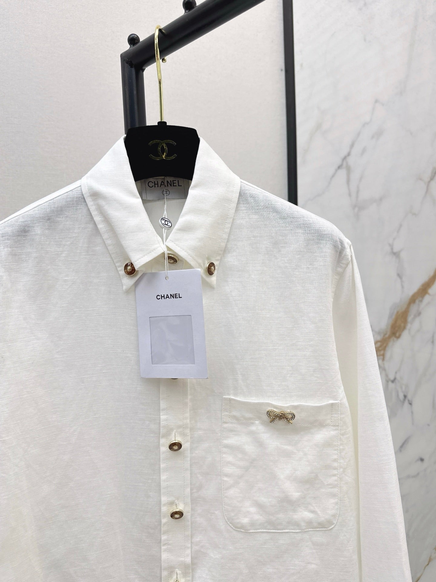 25SS Customized hardware decoration linen shirt