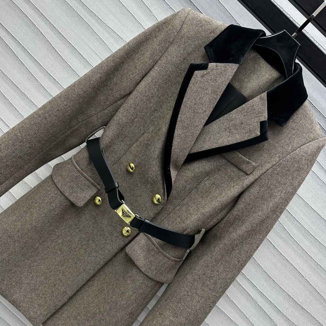 patchwork lapel belt jacket