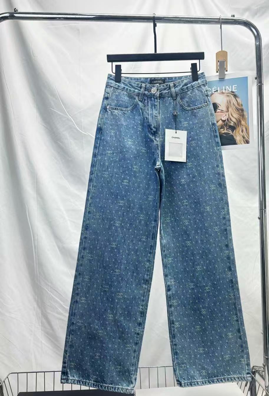 25 New Polka Dot Double C Wide Leg Straight Jeans