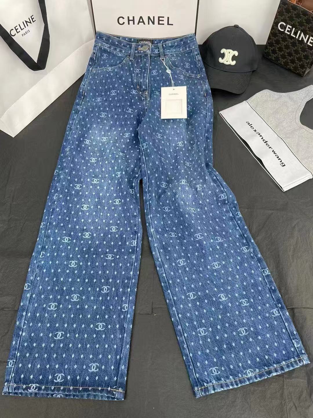 25 New Polka Dot Double C Wide Leg Straight Jeans