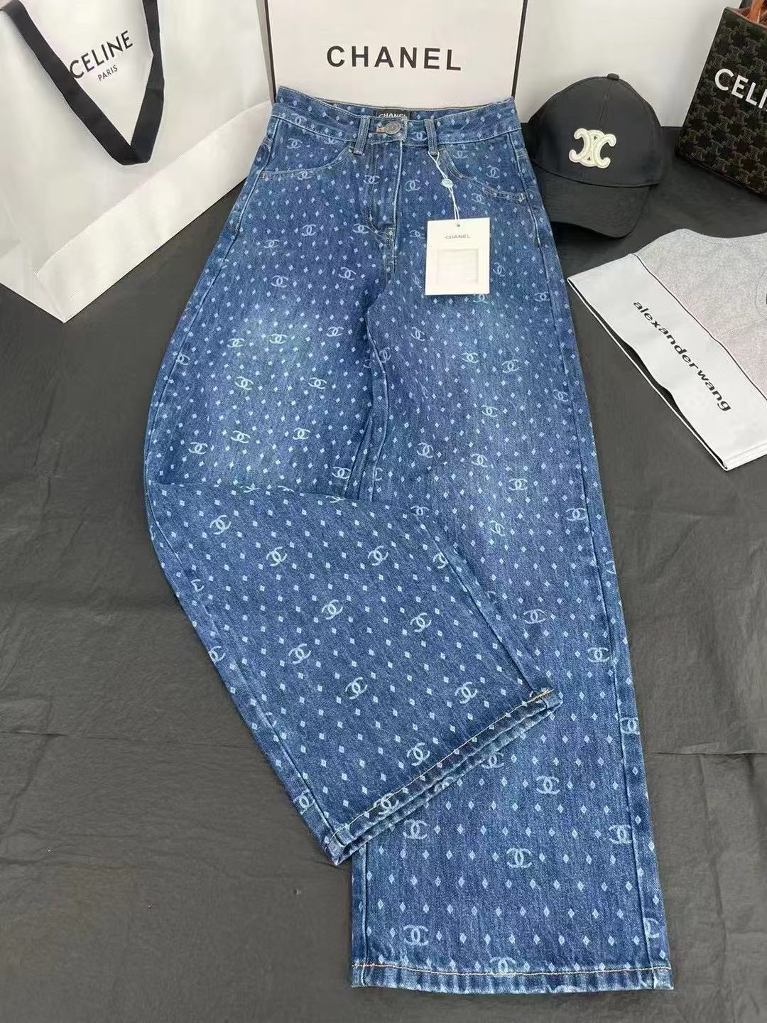 25 New Polka Dot Double C Wide Leg Straight Jeans