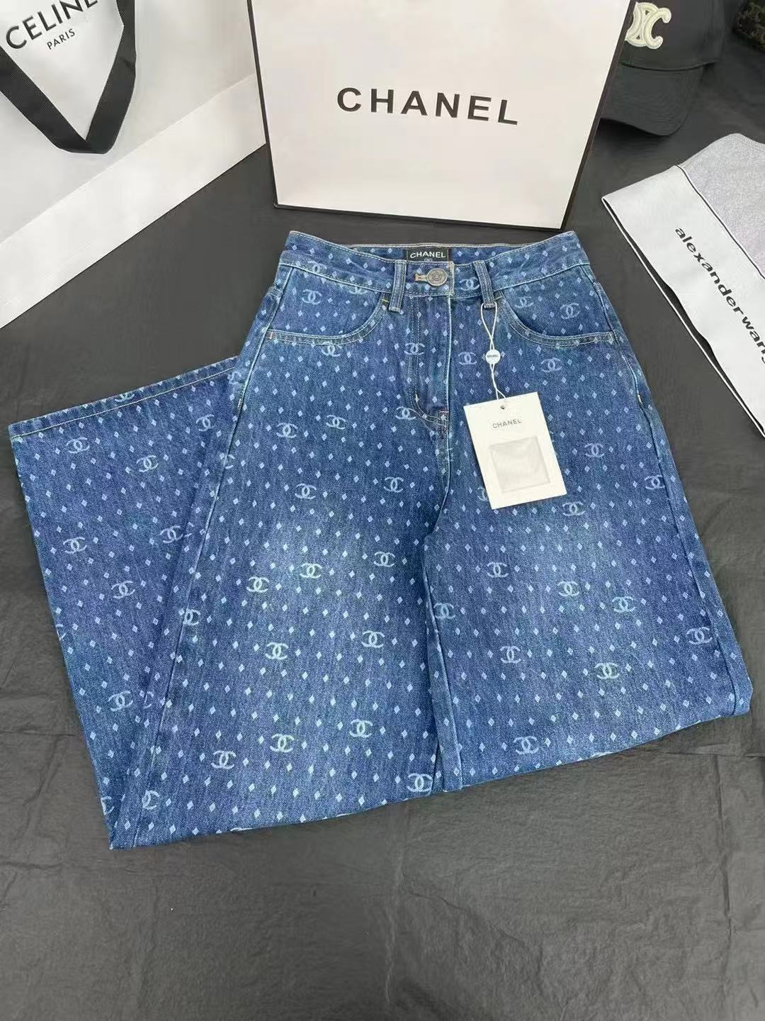 25 New Polka Dot Double C Wide Leg Straight Jeans