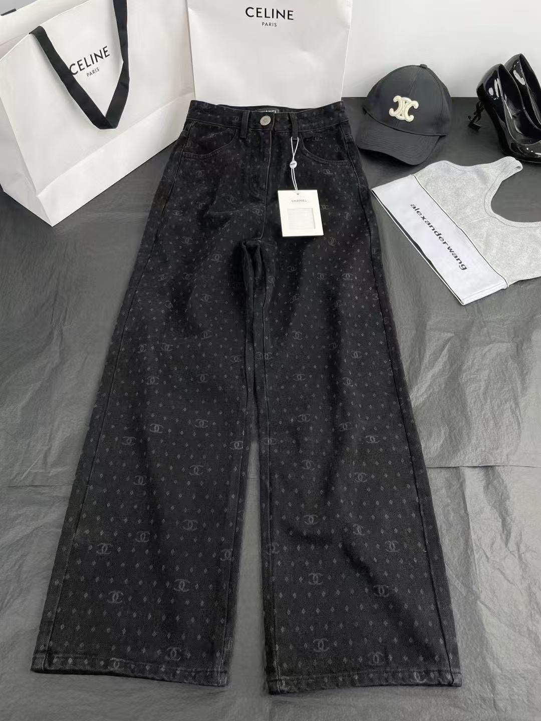 25 New Polka Dot Double C Wide Leg Straight Jeans