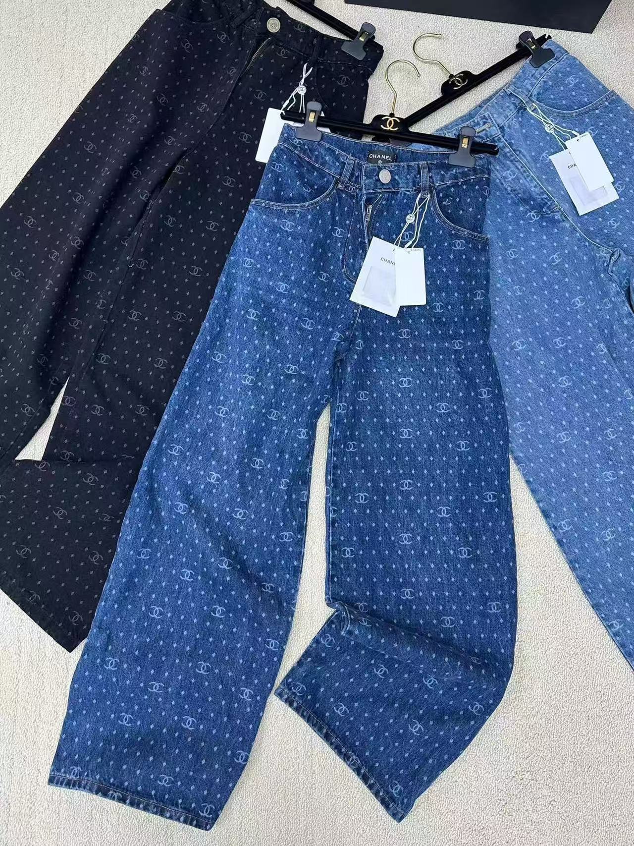 25 New Polka Dot Double C Wide Leg Straight Jeans