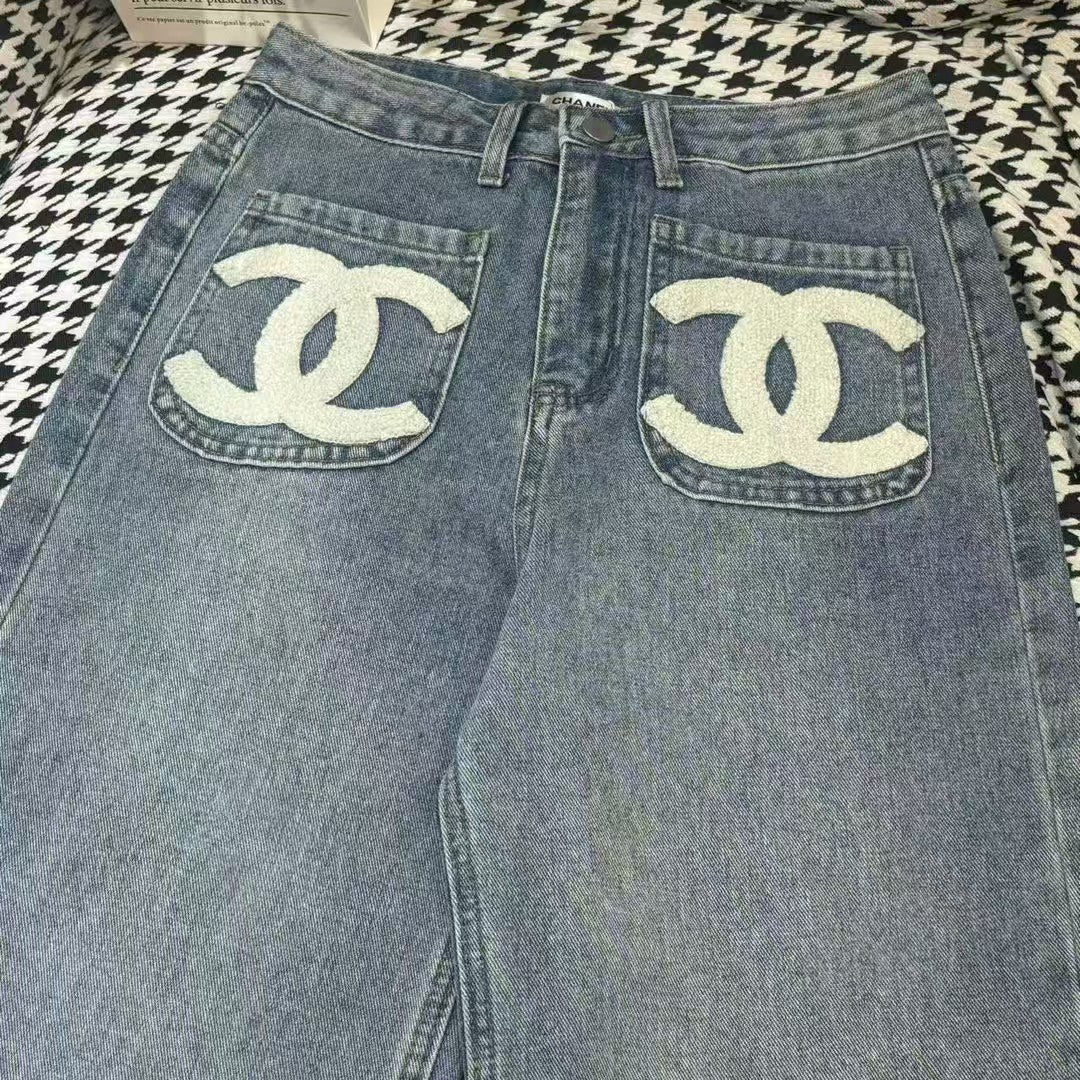 25 pocket double c towel embroidered denim trousers