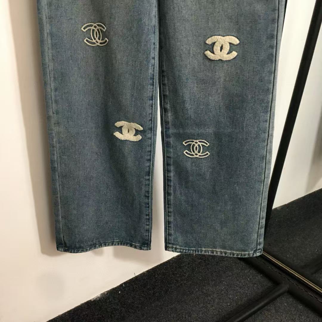 Towel embroidered logo denim trousers