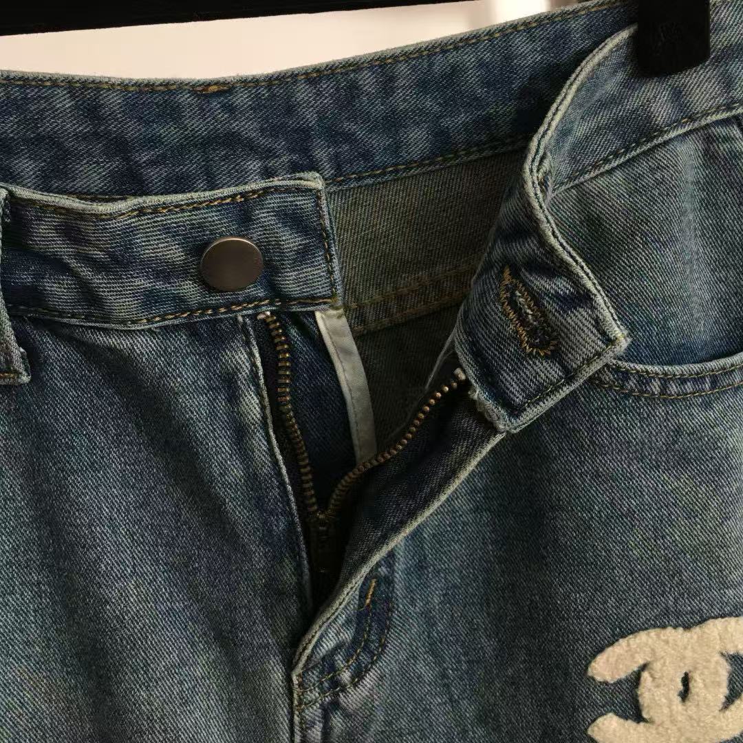 Towel embroidered logo denim trousers