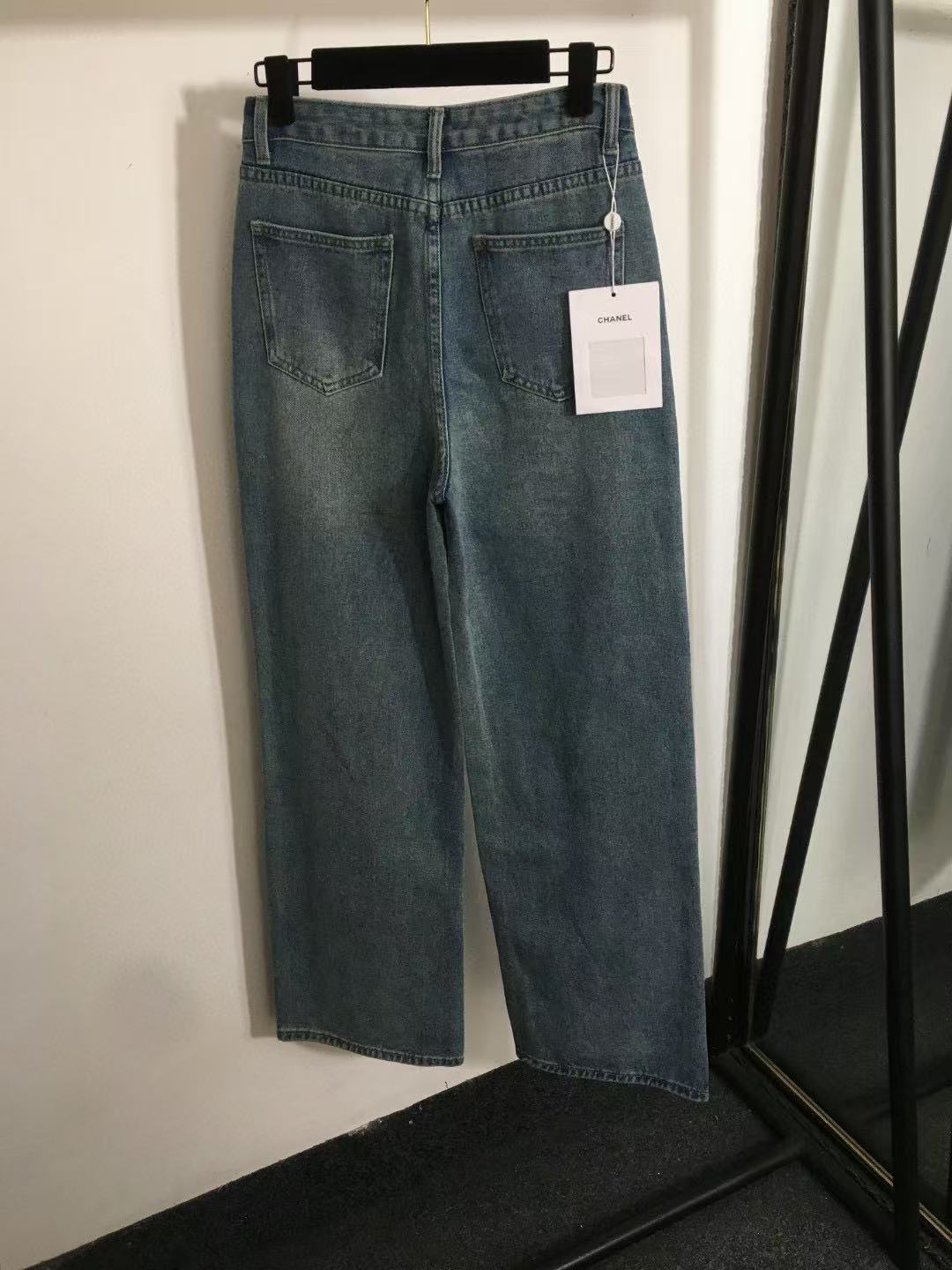 Towel embroidered logo denim trousers