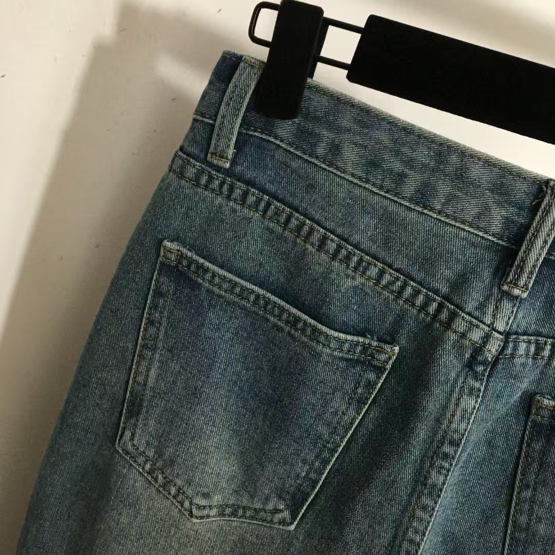 Towel embroidered logo denim trousers