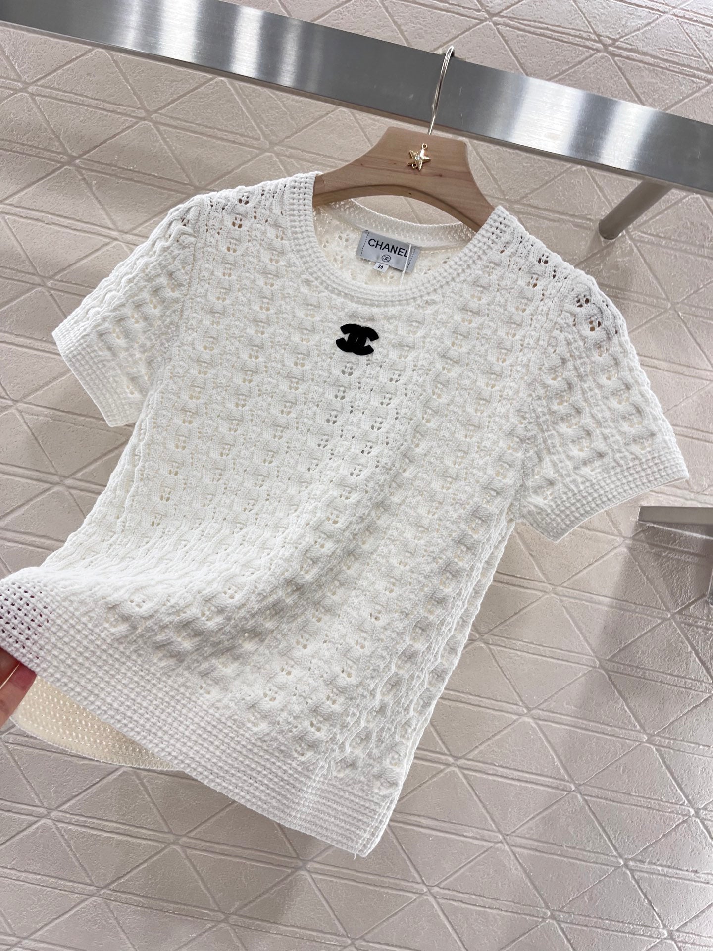 25 Hollow Woven Pattern Knit Top