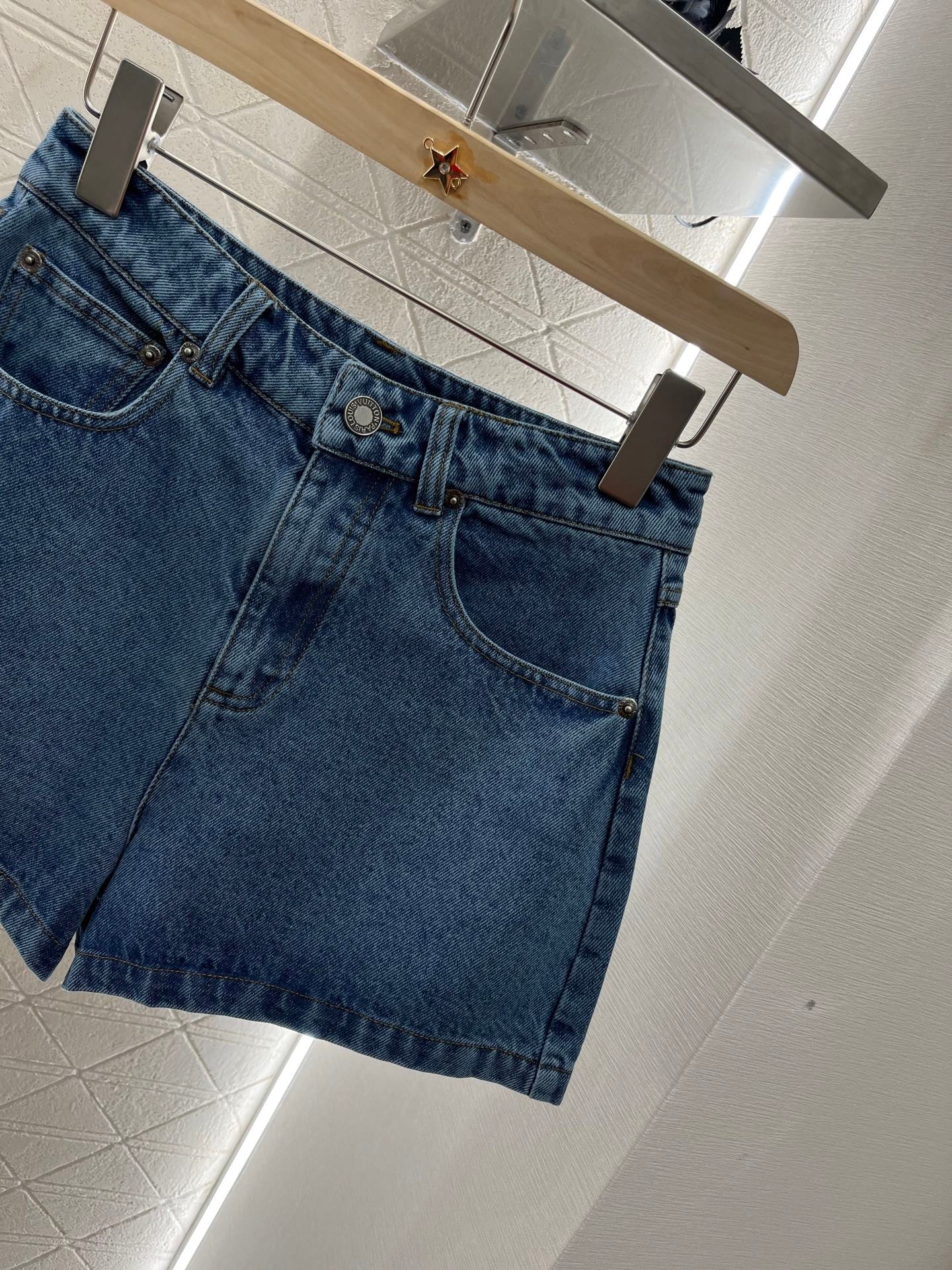 25ss Logo Embroidered Trendy Denim Shorts