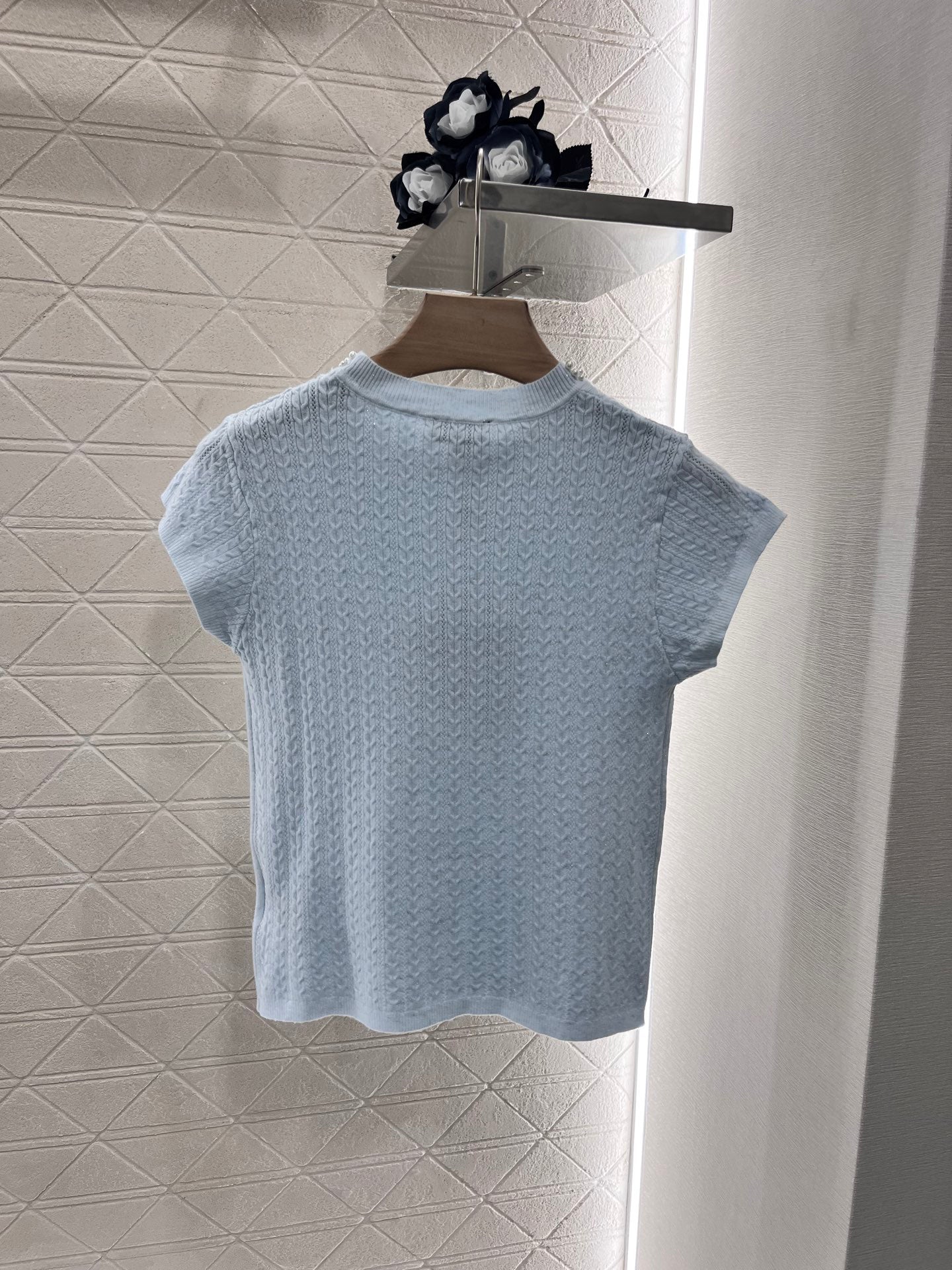 25 Pearl round neck knitted short sleeves