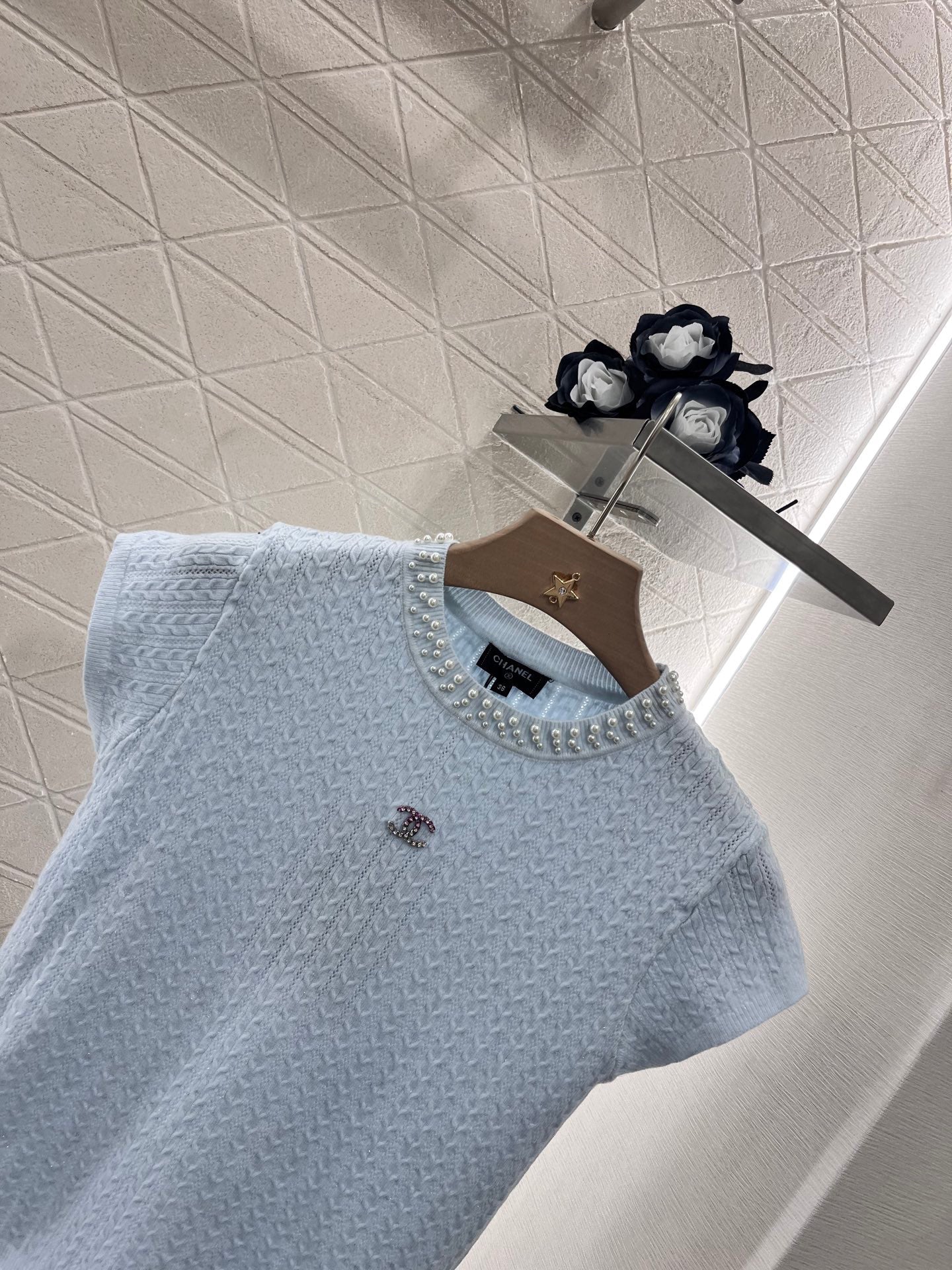 25 Pearl round neck knitted short sleeves