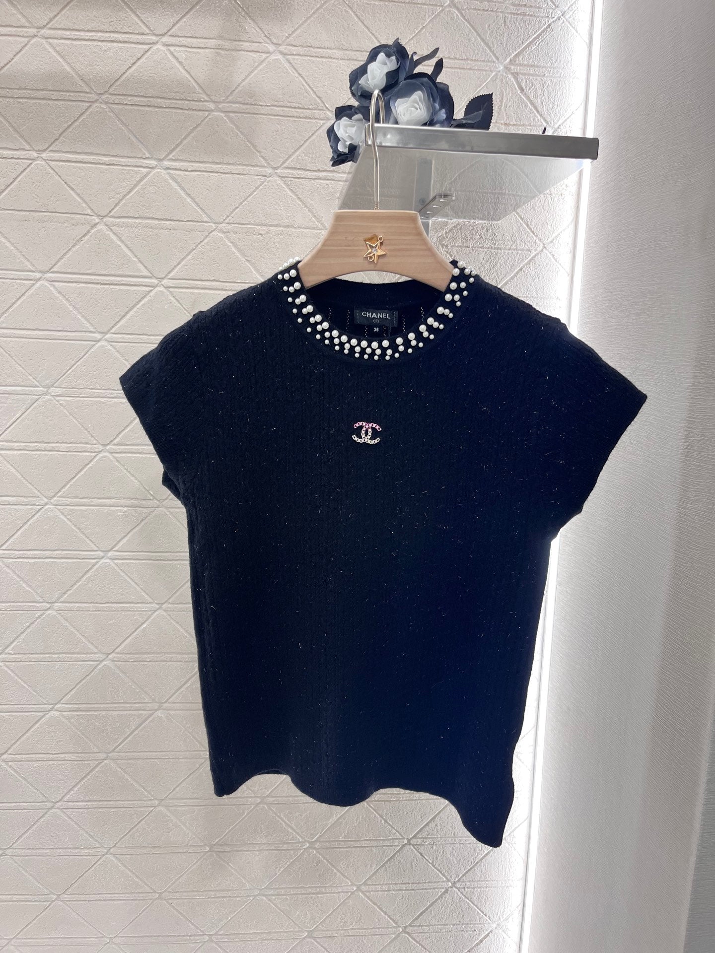 25 Pearl round neck knitted short sleeves