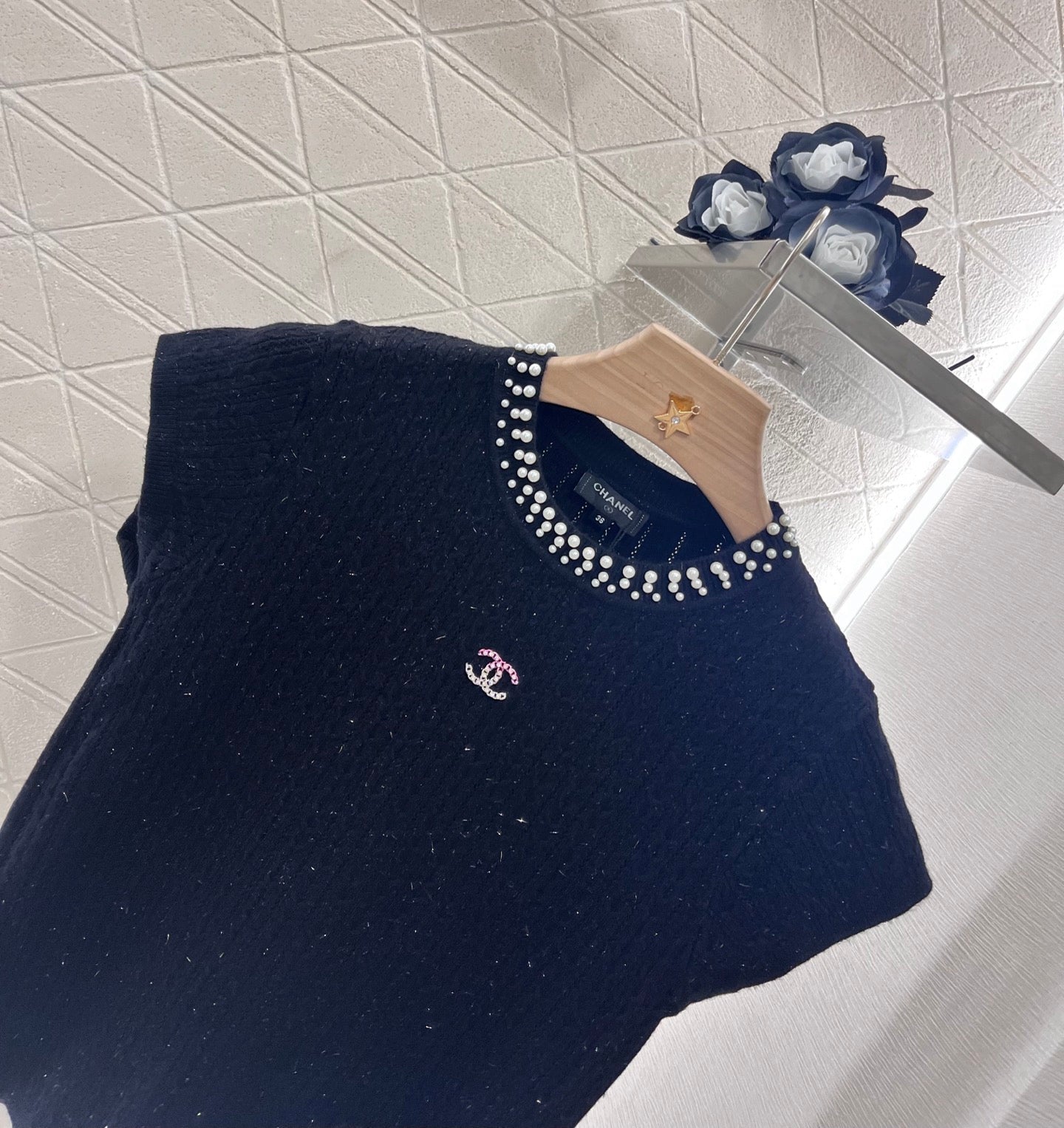 25 Pearl round neck knitted short sleeves