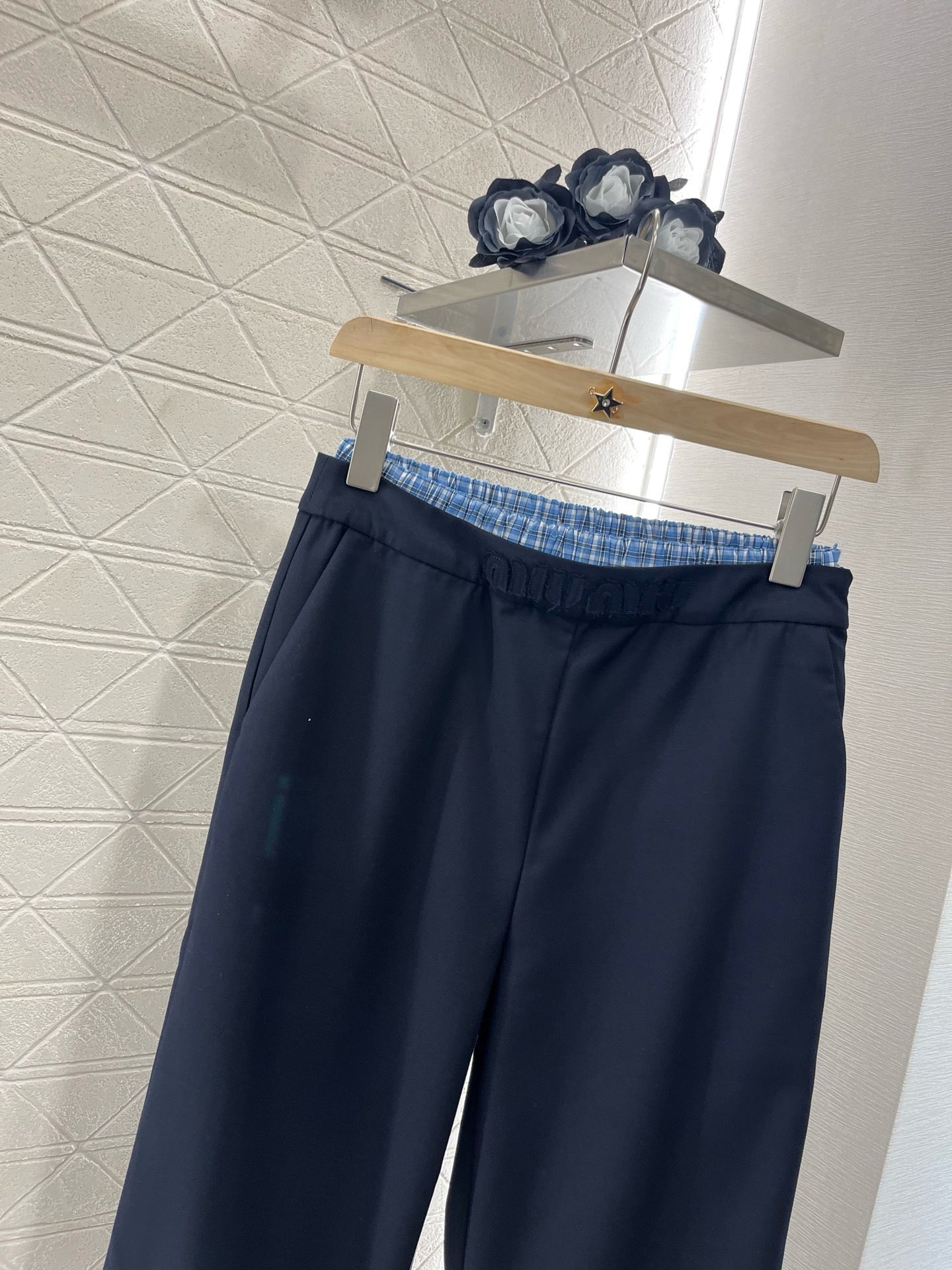 25SS New Arrival Plaid Stitching Suit Straight Trousers