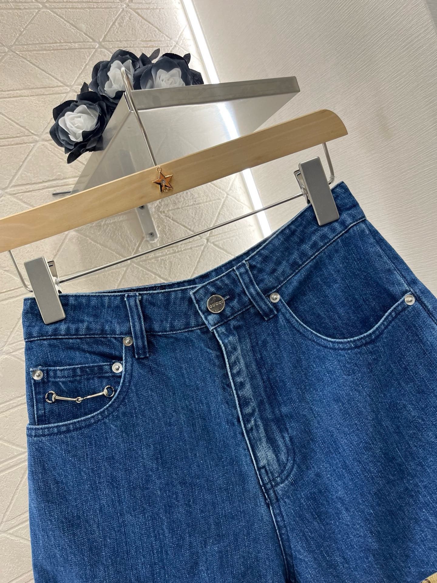 25SS New Arrivals Jacquard Panel Denim Shorts
