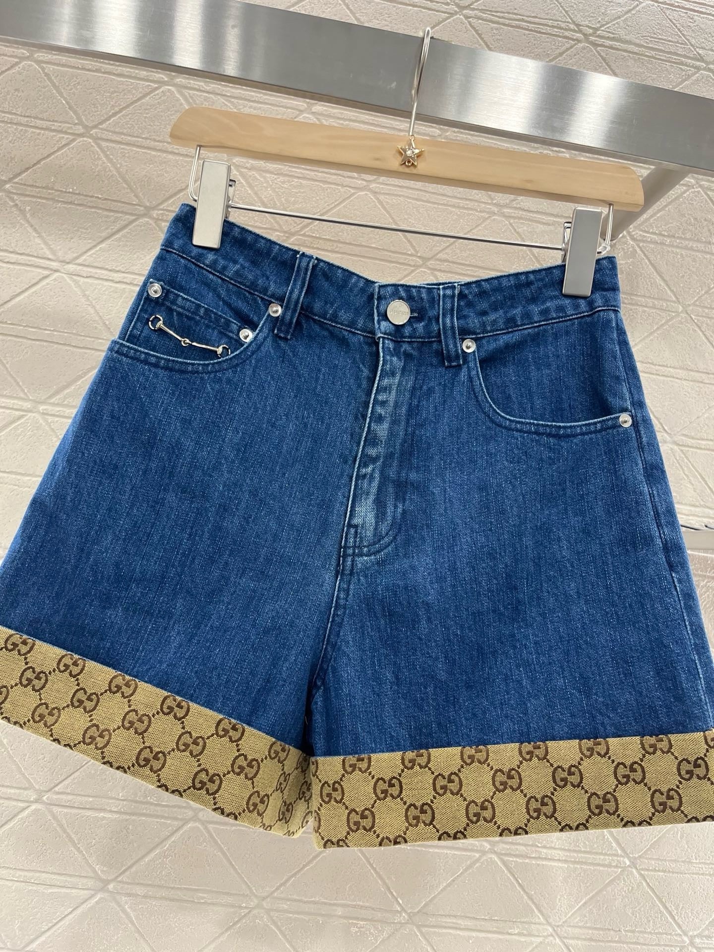 25SS New Arrivals Jacquard Panel Denim Shorts