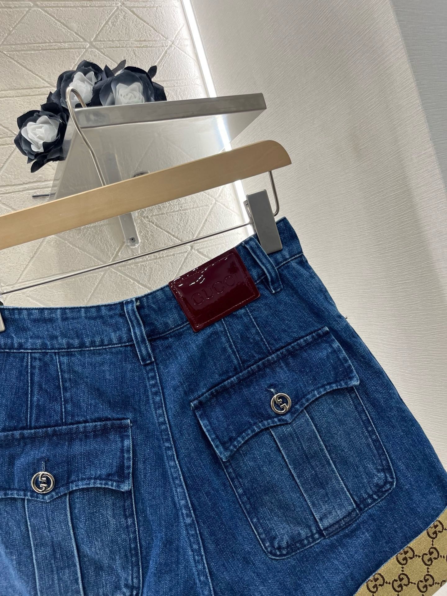 25SS New Arrivals Jacquard Panel Denim Shorts