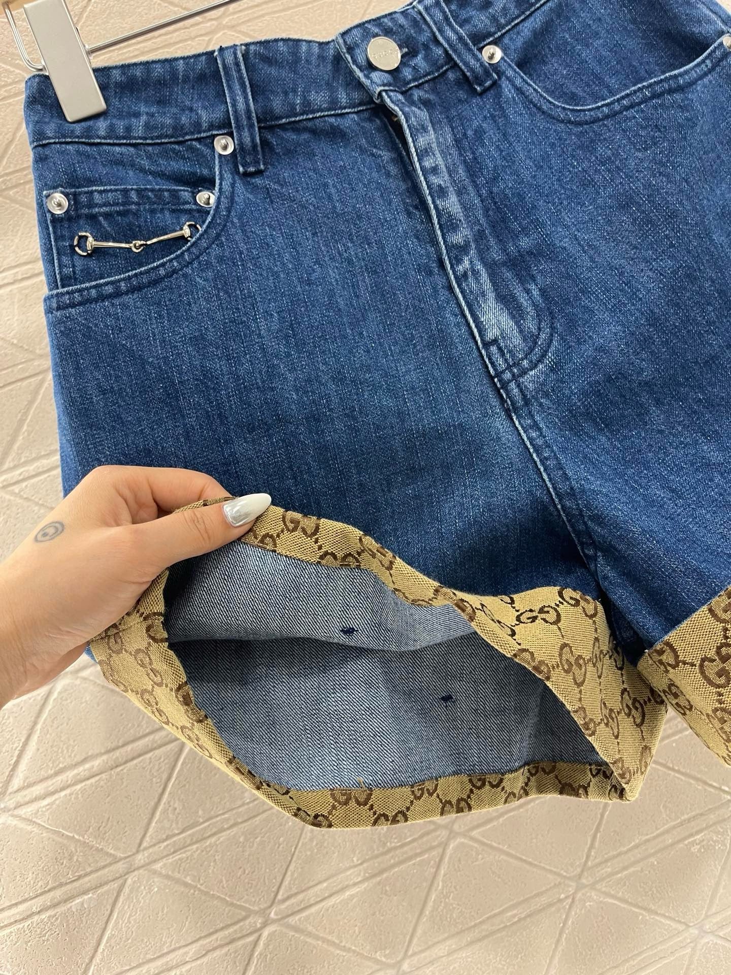 25SS New Arrivals Jacquard Panel Denim Shorts