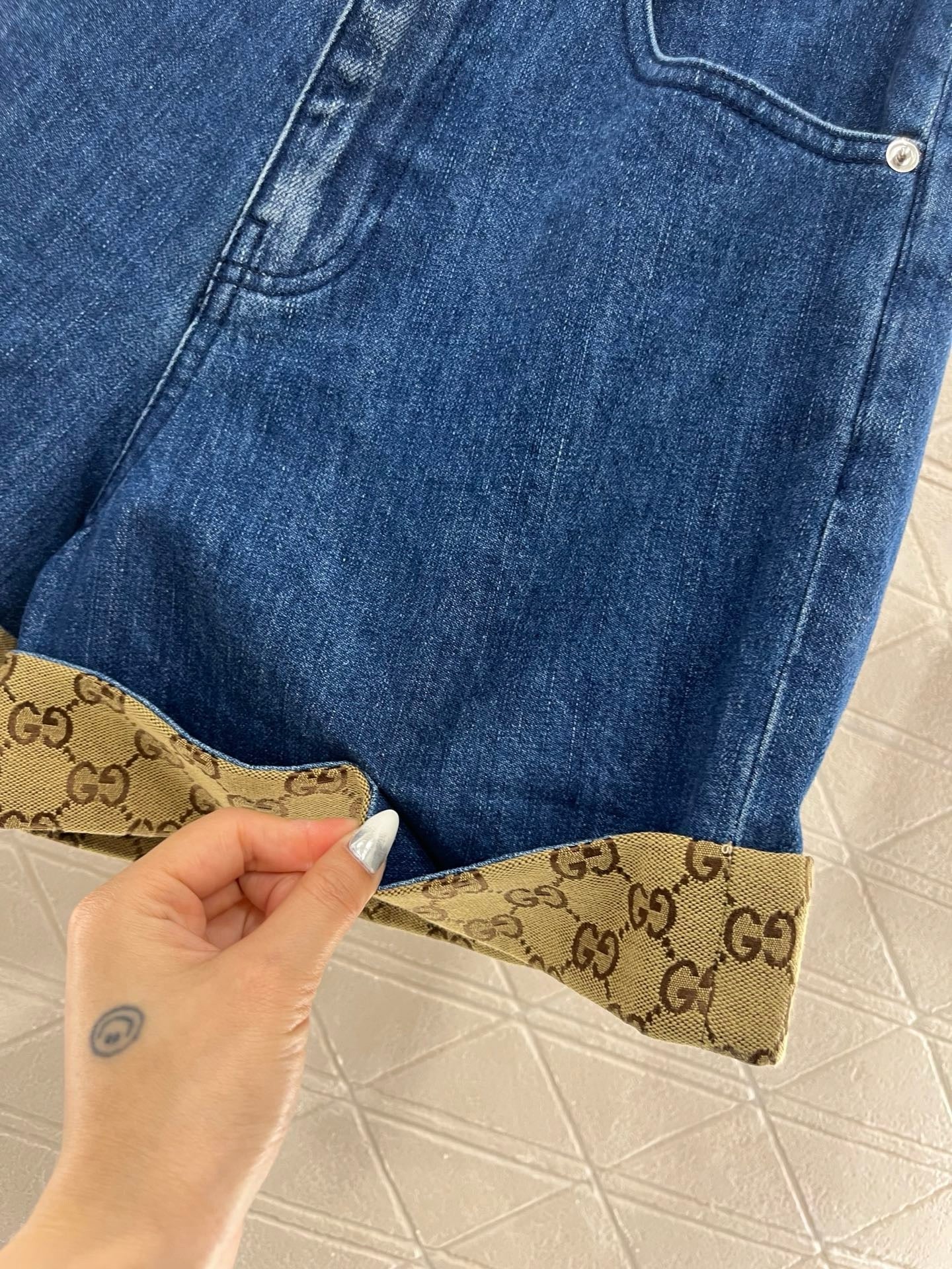 25SS New Arrivals Jacquard Panel Denim Shorts