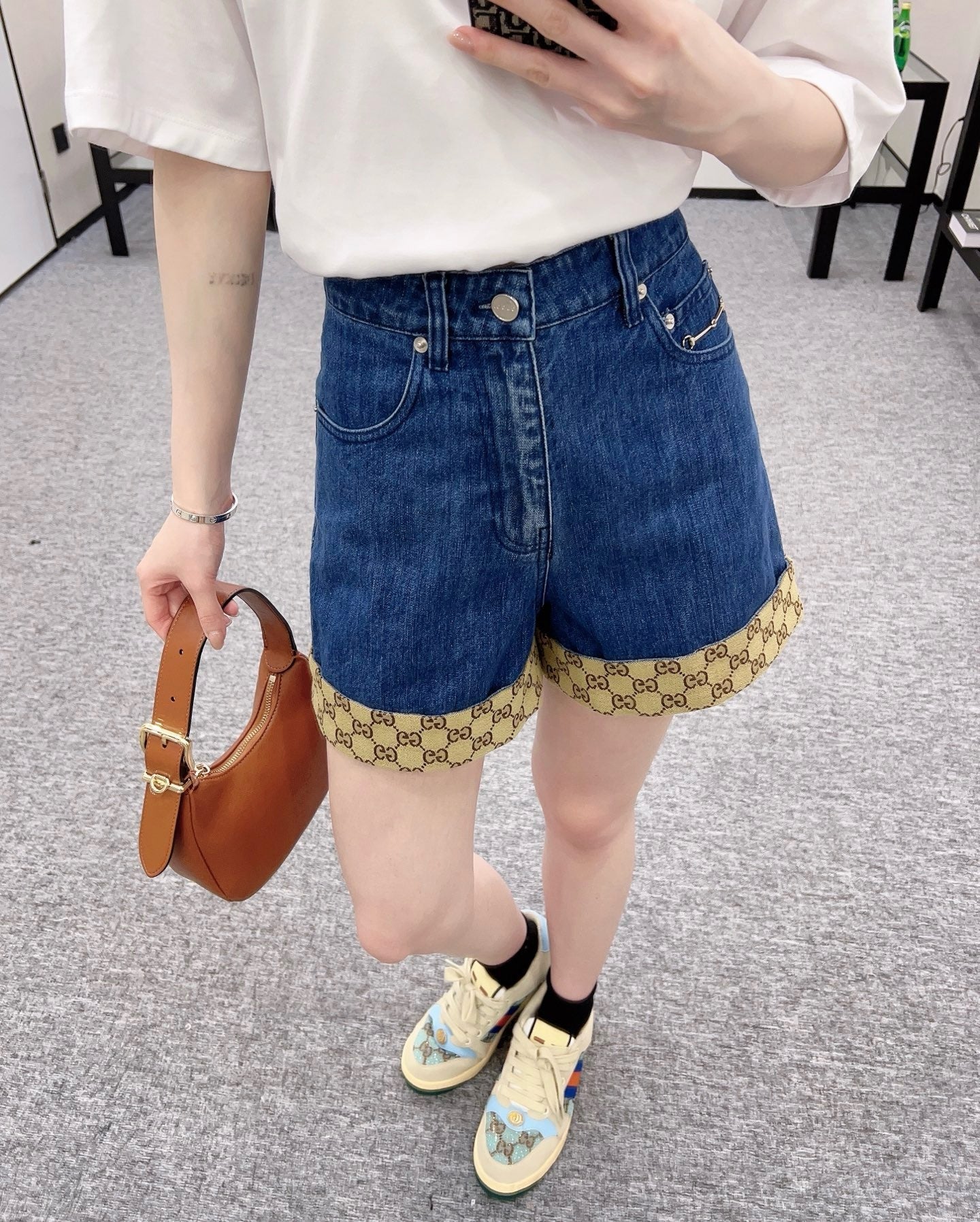 25SS New Arrivals Jacquard Panel Denim Shorts