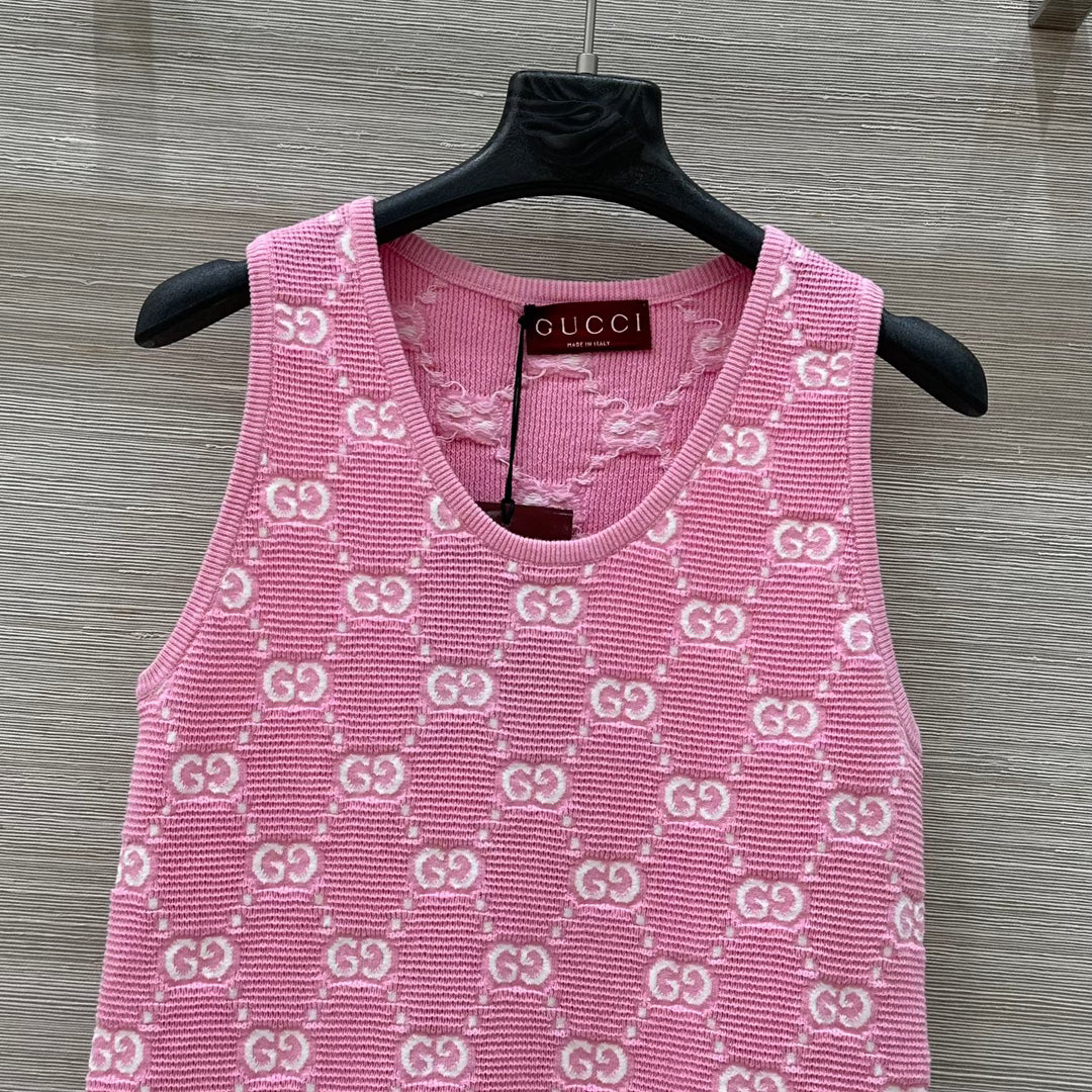 25SS Dopamine color retro jacquard full width GG knitted dress