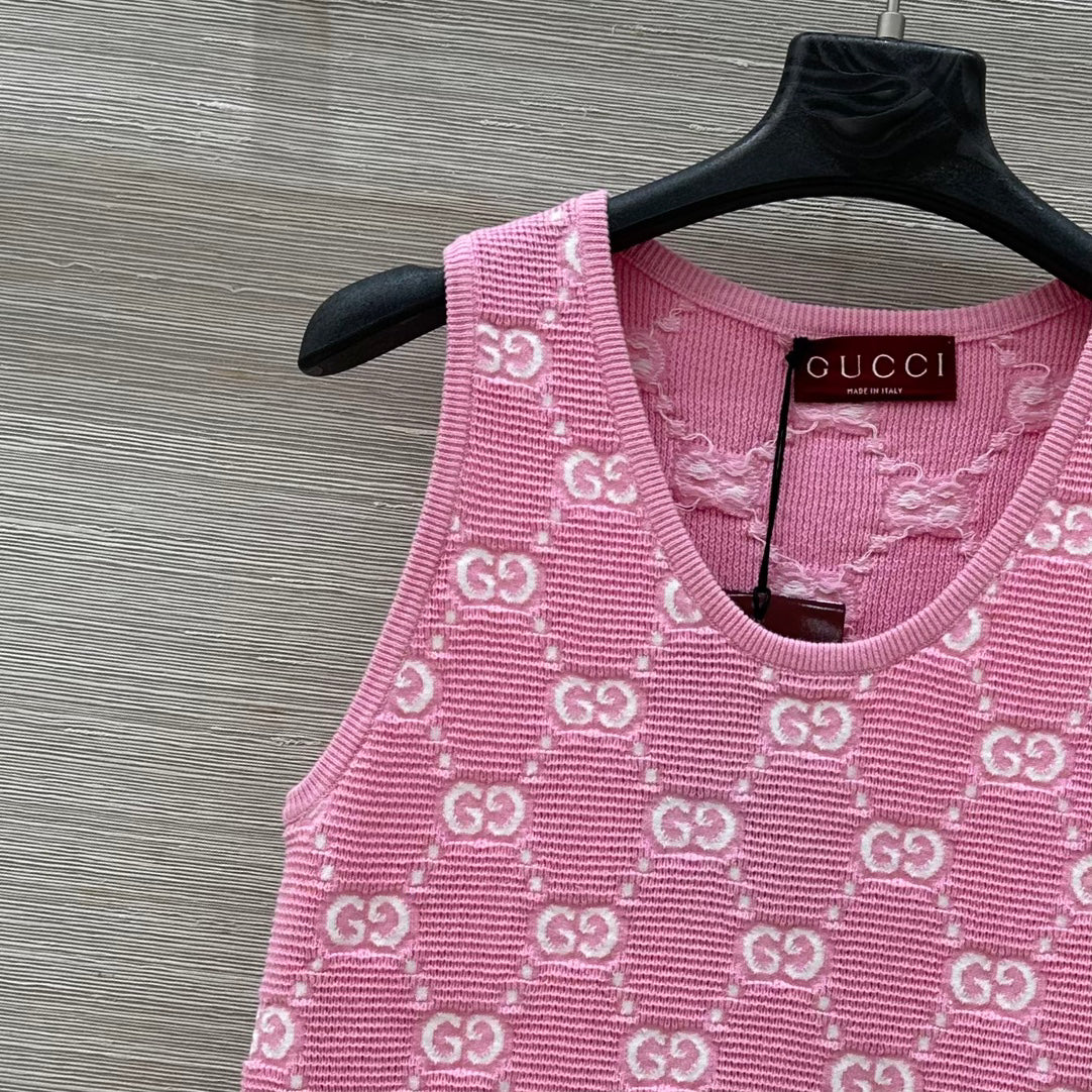 25SS Dopamine color retro jacquard full width GG knitted dress