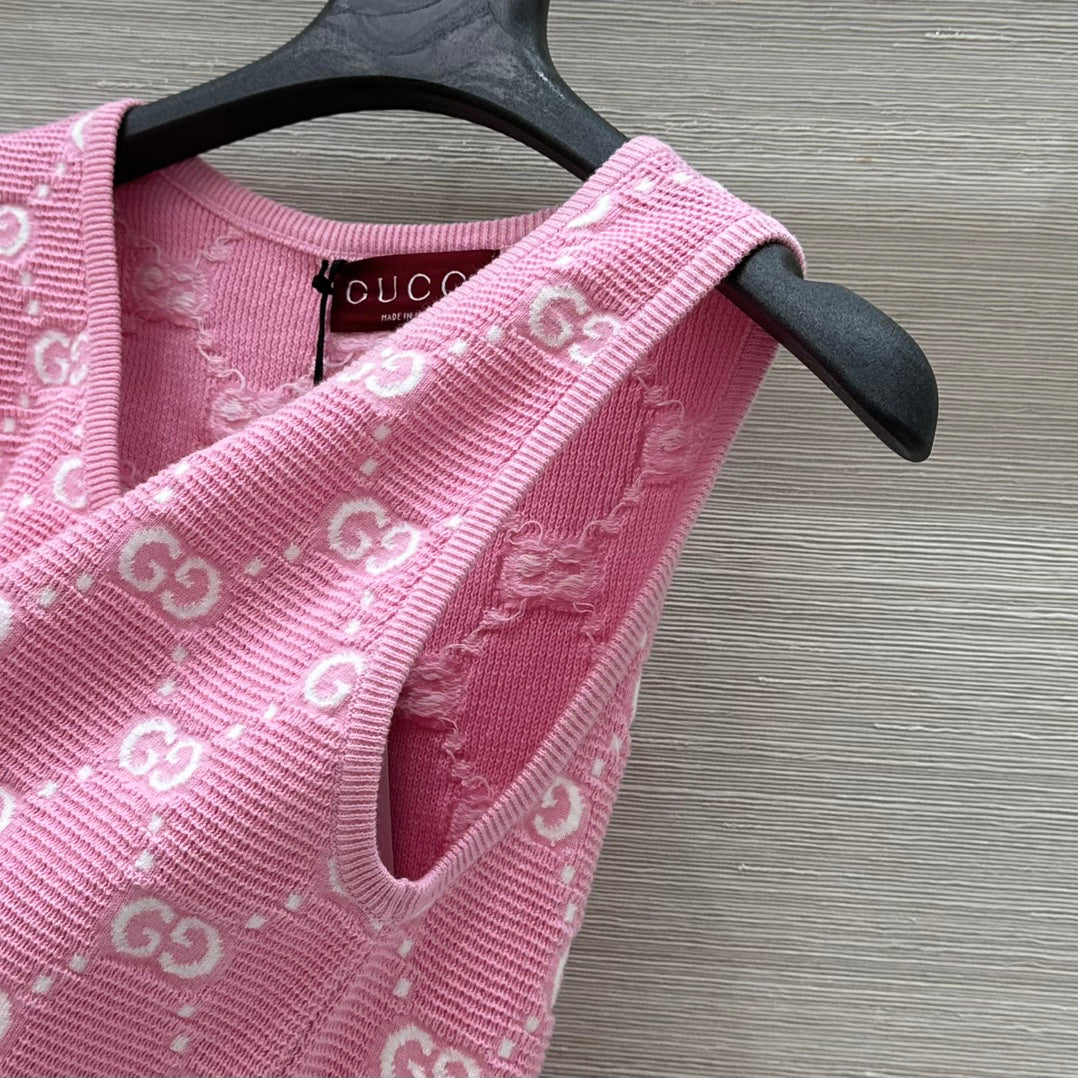 25SS Dopamine color retro jacquard full width GG knitted dress