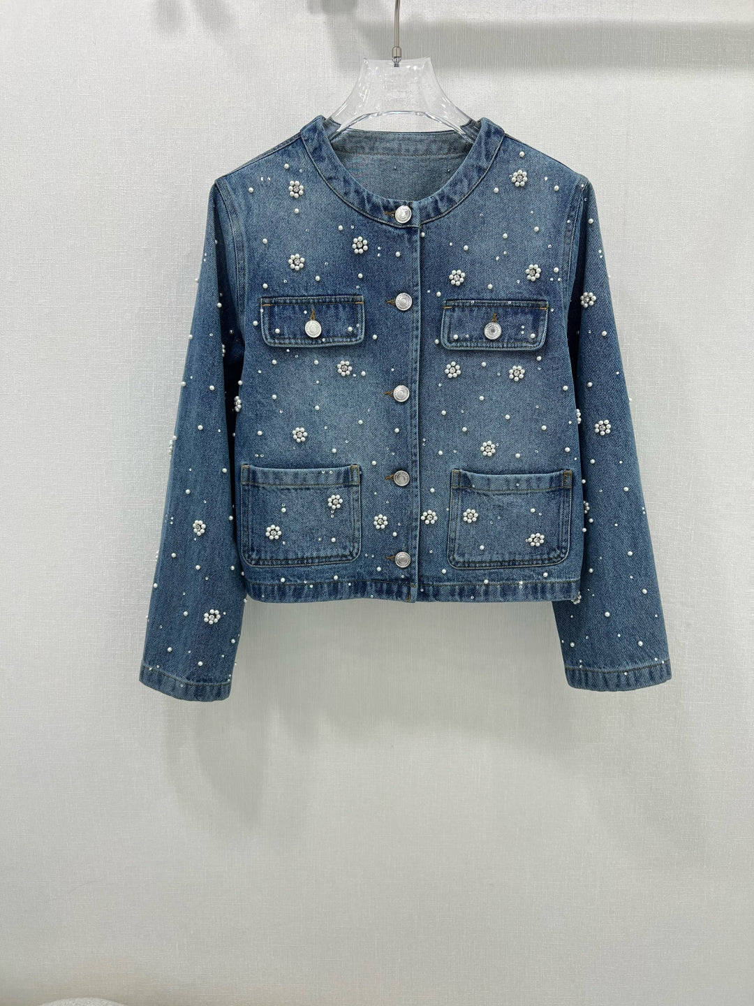 25ss 3D nail bead round neck denim jacket