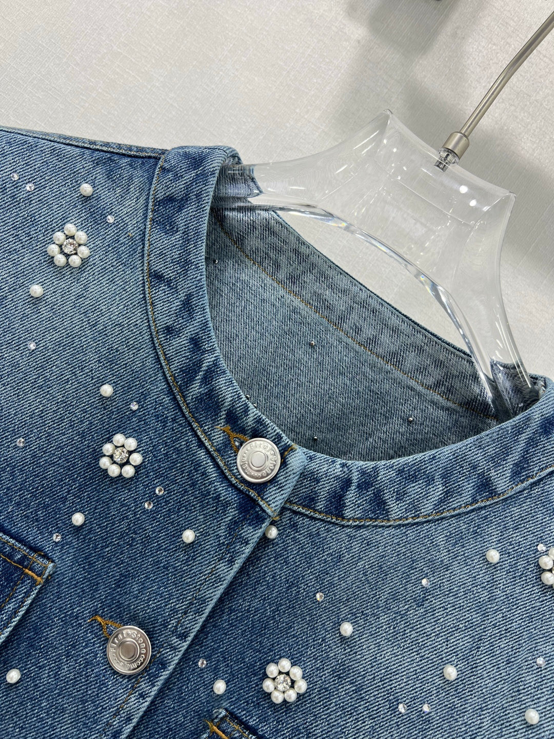 25ss 3D nail bead round neck denim jacket