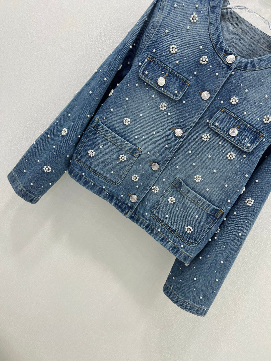 25ss 3D nail bead round neck denim jacket