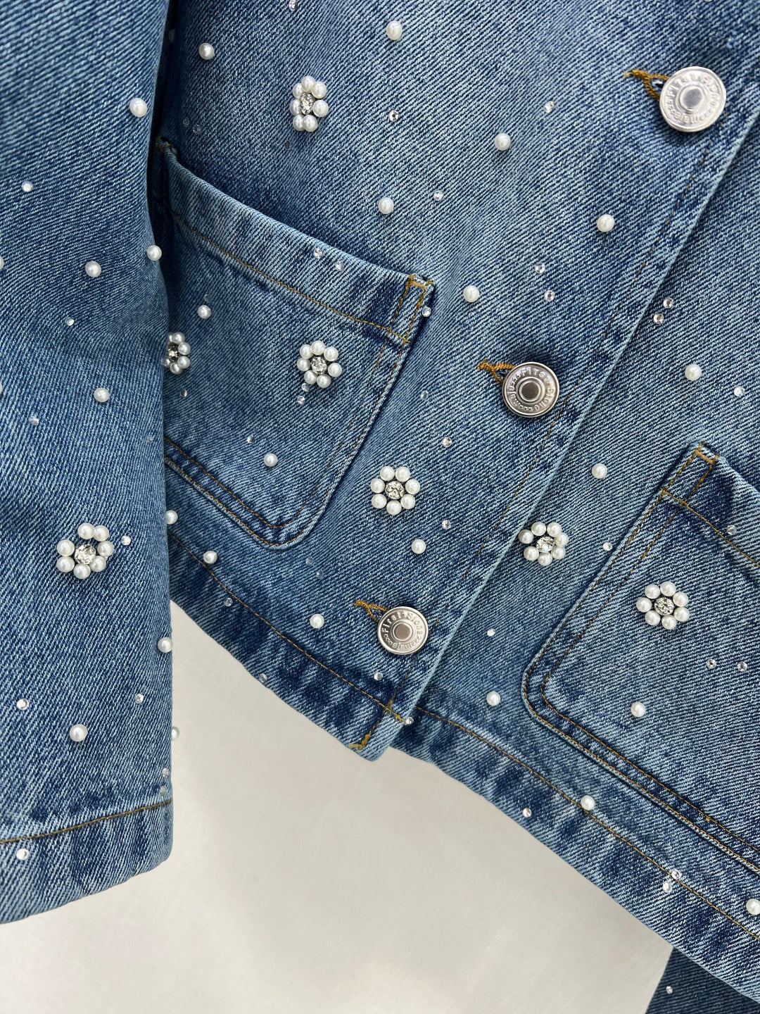 25ss 3D nail bead round neck denim jacket
