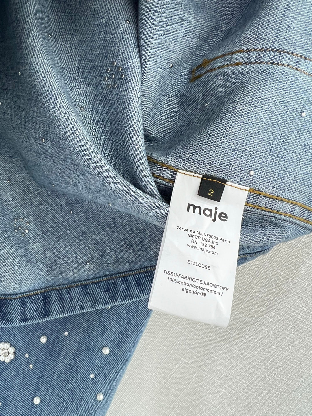25ss 3D nail bead round neck denim jacket