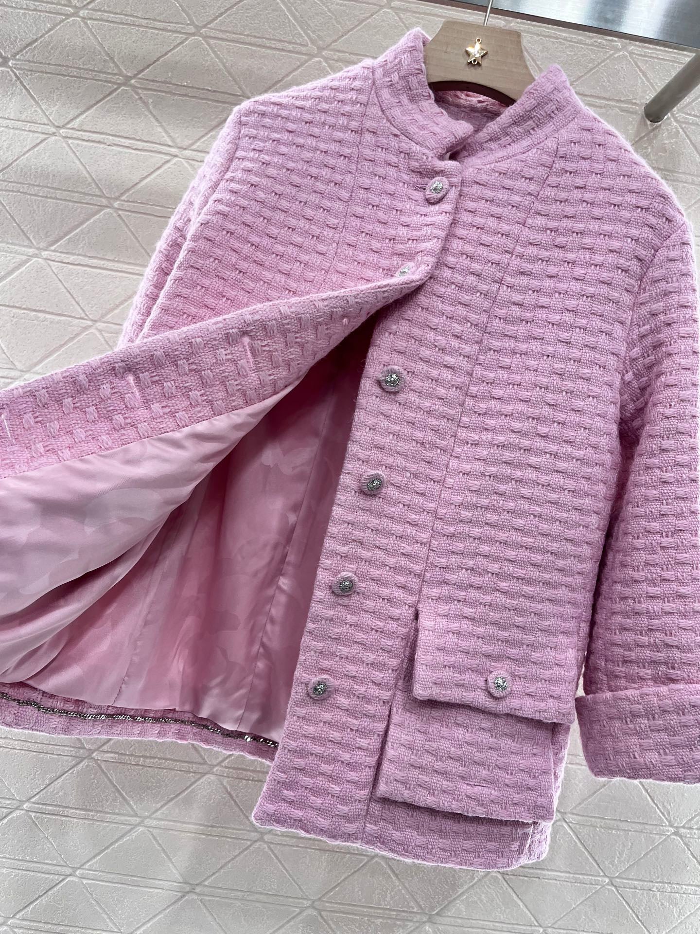 25ss Coarse woolen small stand collar dress jacket