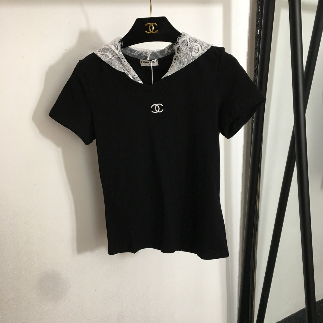 2025 New Double C Embroidered Hoodie Short Sleeve