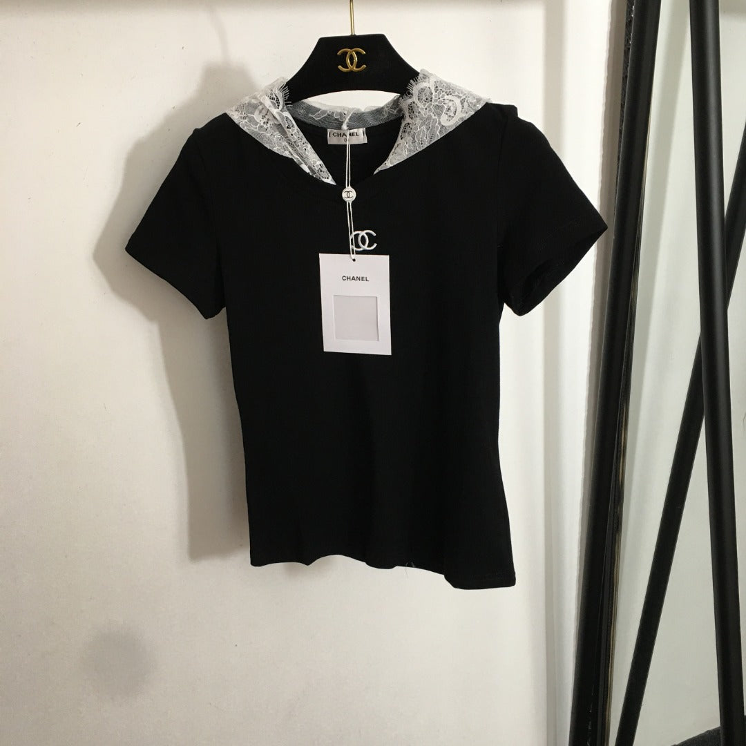 2025 New Double C Embroidered Hoodie Short Sleeve