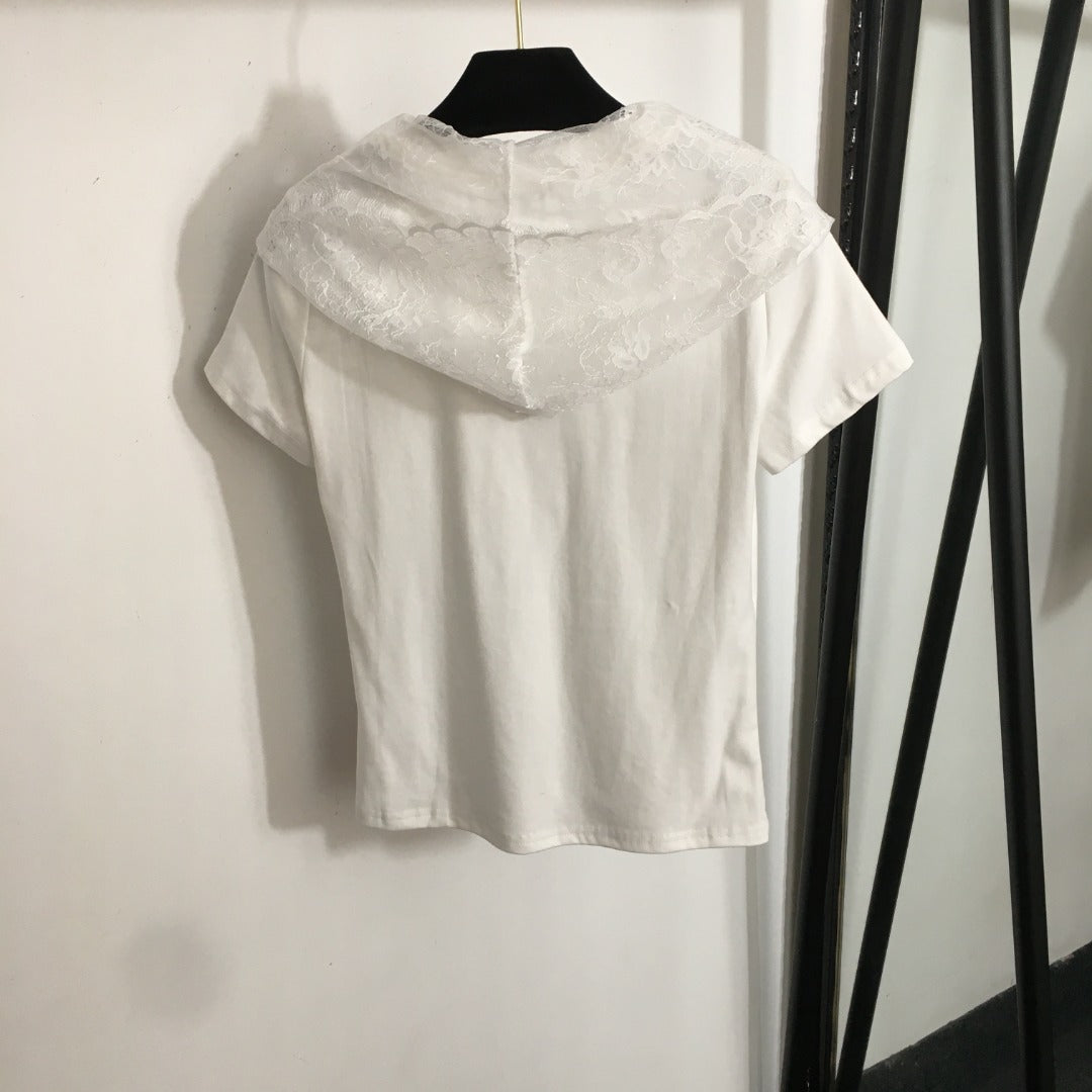 2025 New Double C Embroidered Hoodie Short Sleeve