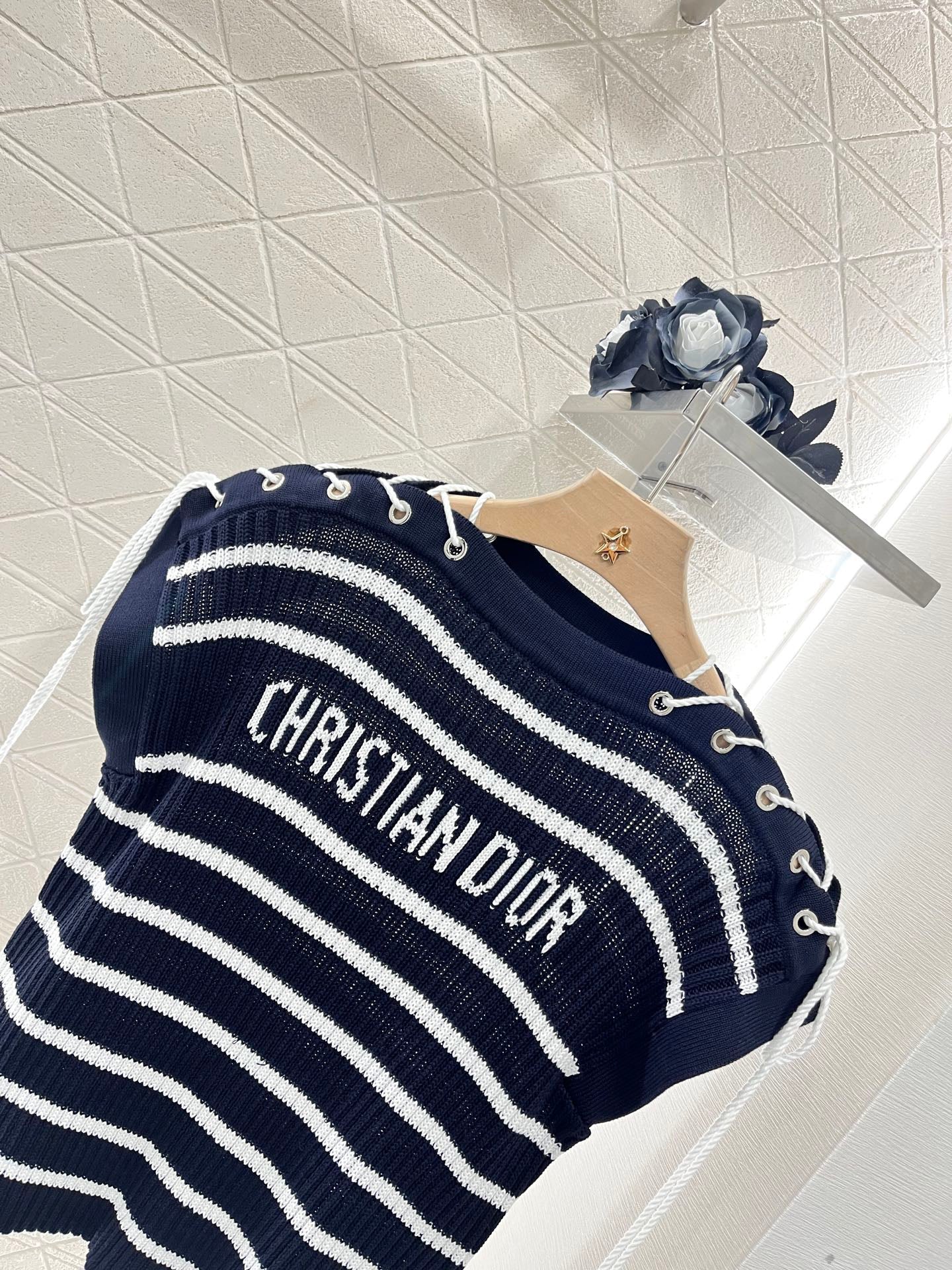 2025 New Arrival Knot Striped Knitted Short Sleeve