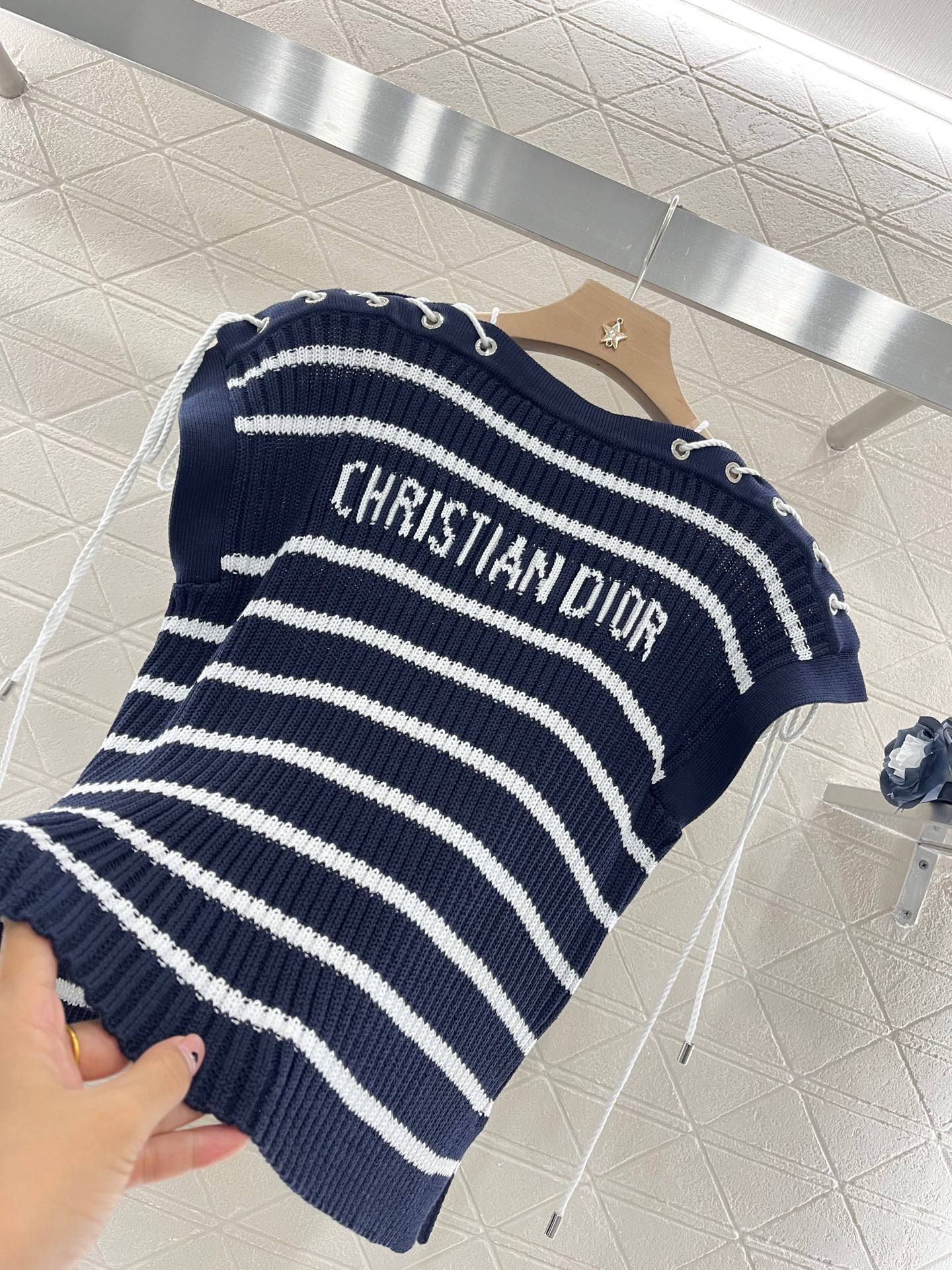 2025 New Arrival Knot Striped Knitted Short Sleeve