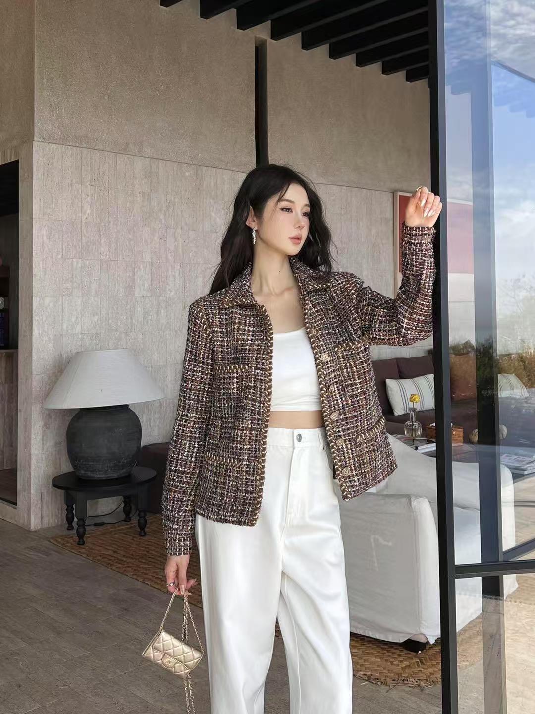 2025 Spring and Summer New Retro Woven Tweed Jacket