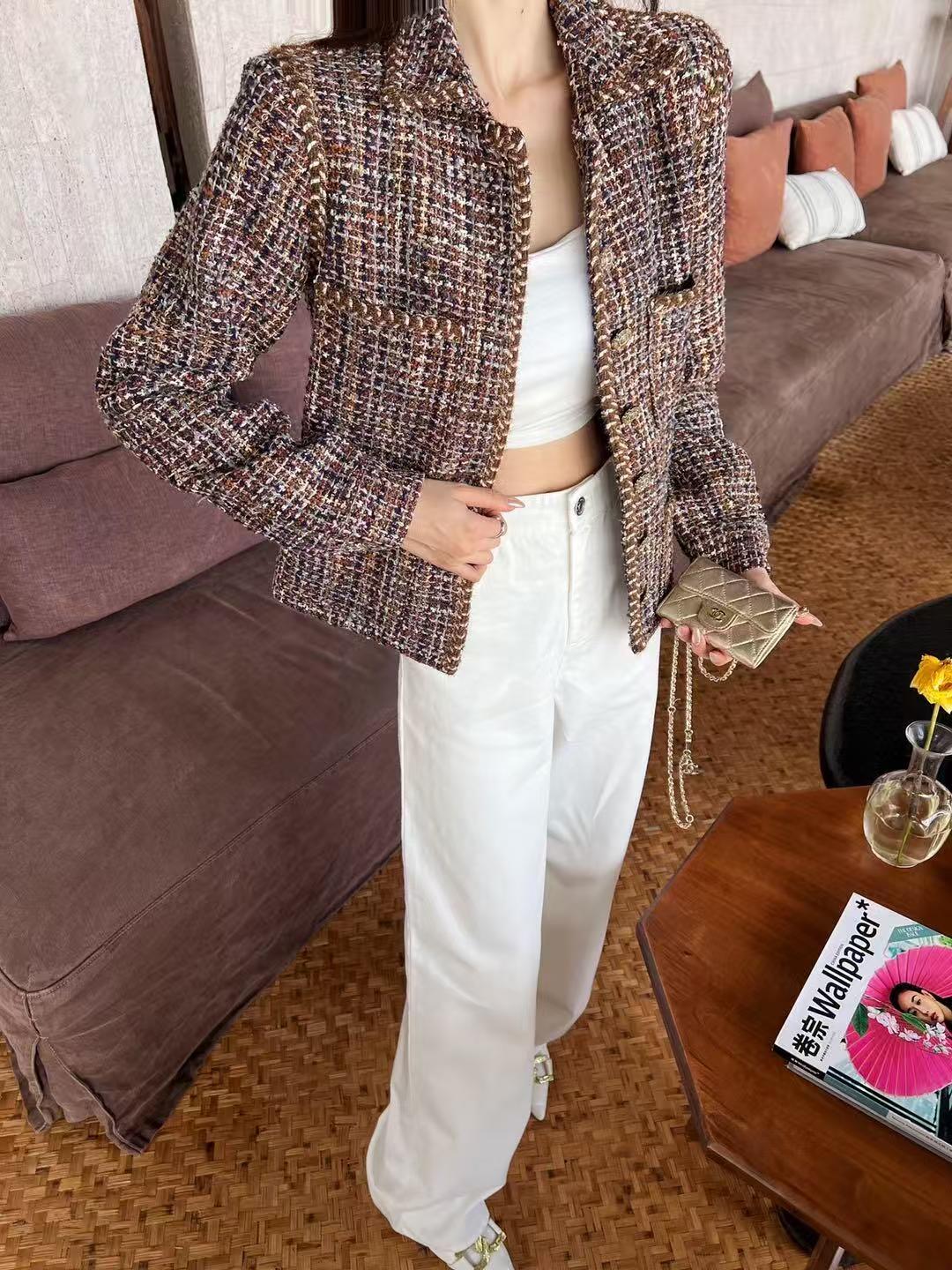 2025 Spring and Summer New Retro Woven Tweed Jacket