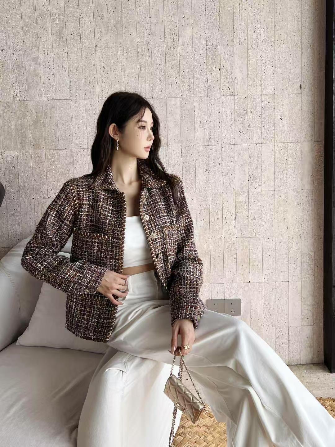 2025 Spring and Summer New Retro Woven Tweed Jacket