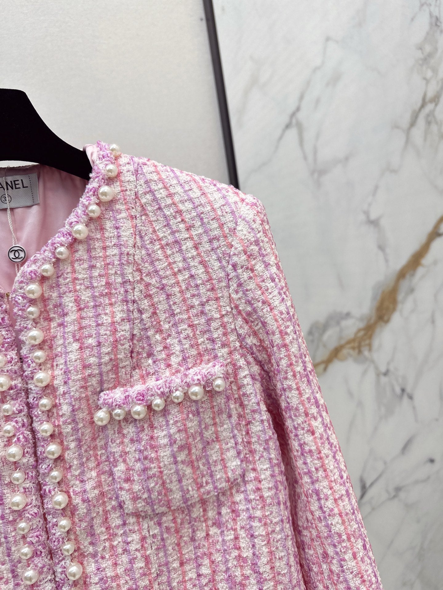 25ss latest spring and summer high-end sparkling cherry blossom pink pearl jacket